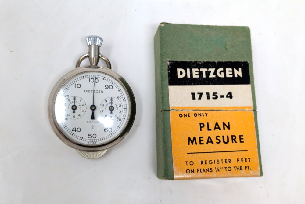VINTAGE DIETZGEN 1/4” Scale Map Plan Measuring Drafting Tool + Box RARE 1715-4